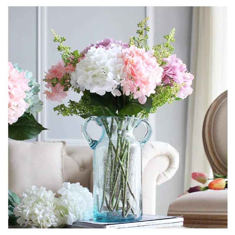 Sunkey Flower Vase Glass Elegant Double Ear Decorative Handmade Air Bubbles Bluish Color Glass Vase for Centerpiece Home Decor (Large) - Image 3